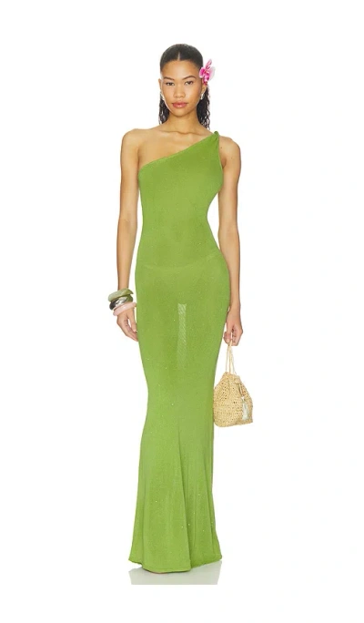 Runaway The Label Diana Asymmetric Neck Maxi Dress In Green