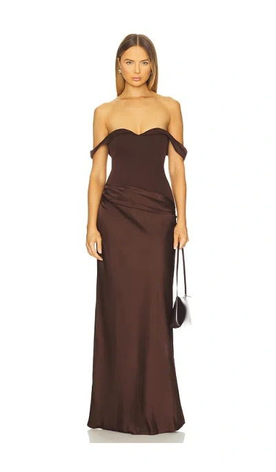 Runaway The Label Ebony Off Shoulder Maxi Dress In Brown