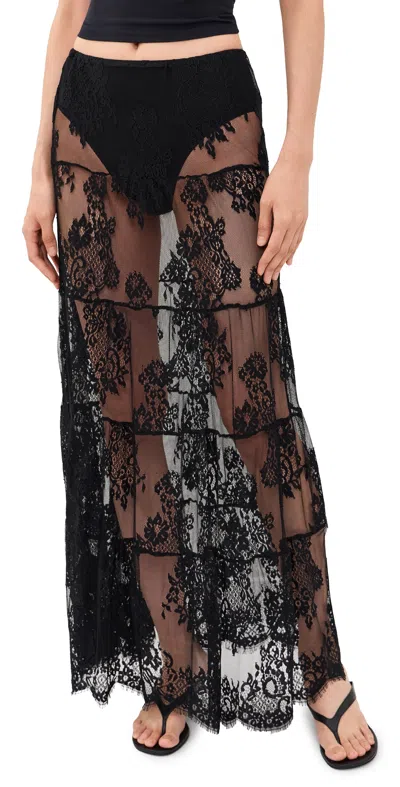 Runaway The Label Enola Tiered Lace Maxi Skirt Black