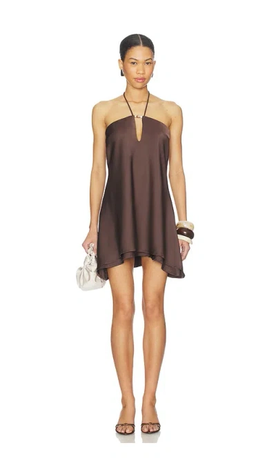 Runaway The Label Freya Flowy Halter Mini Dress In Brown