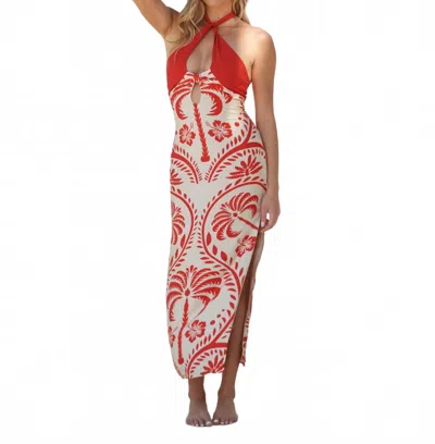 Runaway The Label Isla Midi Dress In Orange/white In Multi