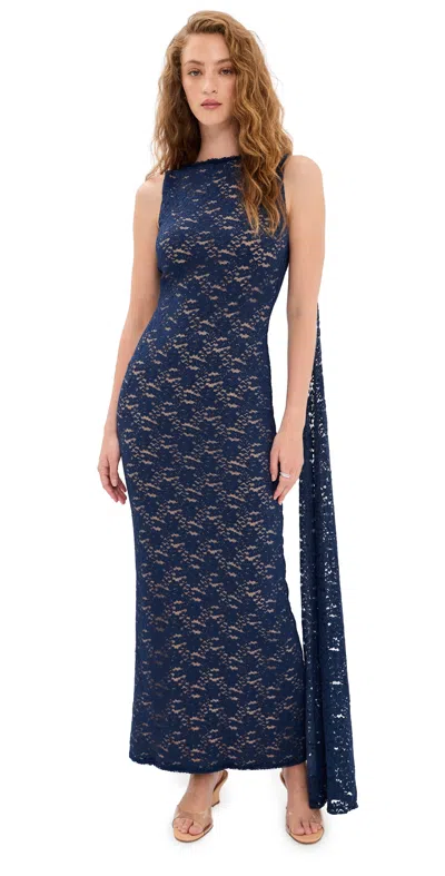 Runaway The Label Janie Boat Neck Maxi Dress Navy In Blue