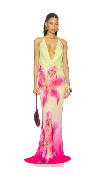 Runaway The Label Juliana Cowl High Slit Maxi Dress In Pink