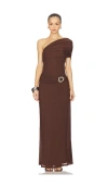 Runaway The Label Kassi Draped One Shoulder Midi Dress In Brown