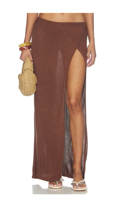 Runaway The Label Kiva High Side Slit Maxi Skirt In Brown