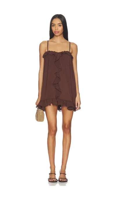 Runaway The Label Kristia Flounce Ruffle Mini Dress In Brown