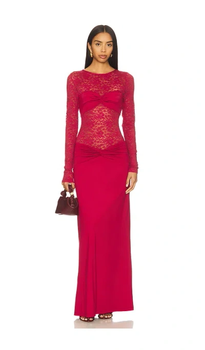 Runaway The Label Larna Lace Long Sleeve Maxi Dress In Red