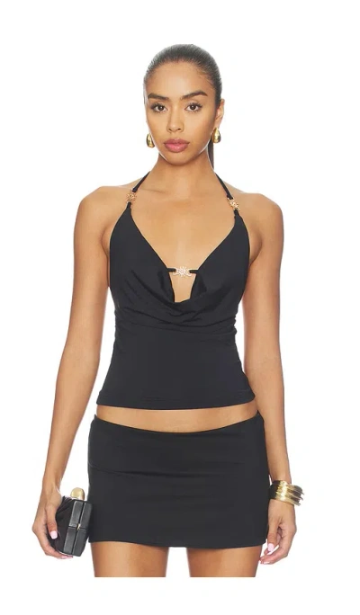 Runaway The Label Livia Halter Cowl Top In Black