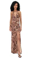 Runaway The Label Mabella Halter Maxi Dress Mendez Brown In Animal Print
