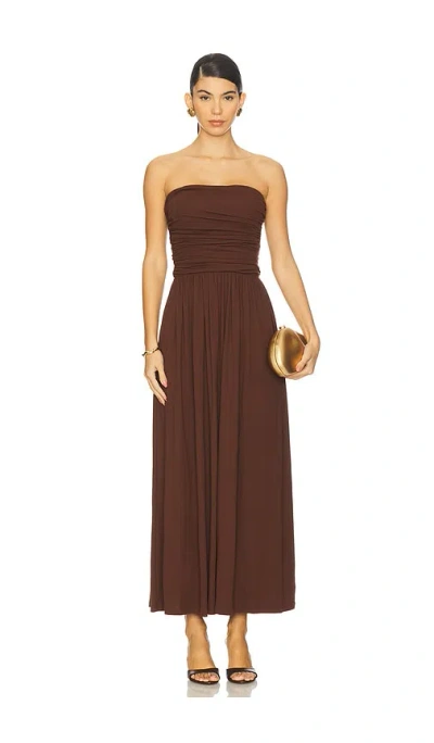 Runaway The Label Malone Ruched Strapless Maxi Dress In Brown