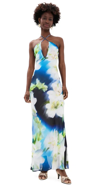 Runaway The Label Mirae Cross Front Maxi Dress Water Lily Blue In Multi