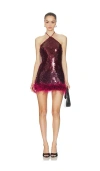 Runaway The Label Nicola Faux Fur Hem Mini Dress In Burgundy