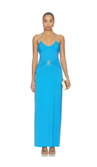 Runaway The Label Nina Ruched Halter Maxi Dress In Blue