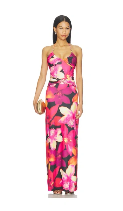 Runaway The Label Nina Ruched Halter Maxi Dress In Multi