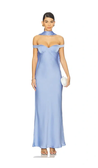 Runaway The Label Raphaella Off Shoulder Maxi Dress In Blue