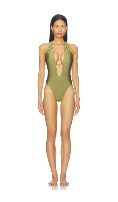 Runaway The Label Sicily Deep-v One Piece Swimsuit In Green
