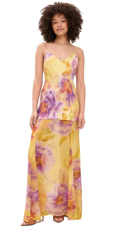 Runaway The Label Tulia Low Back Maxi Dress Suri Yellow In Multi