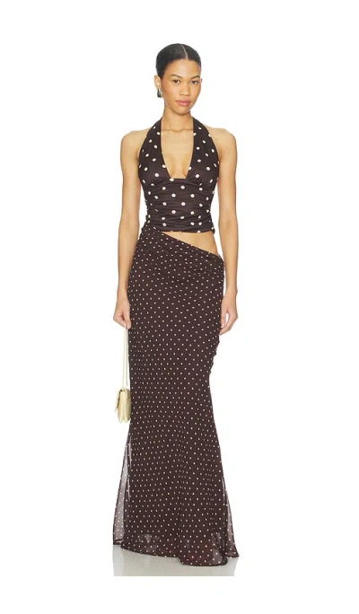 Runaway The Label Valeria Halter Cutout Maxi Dress In Brown