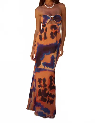 Runaway The Label Velzy Strapless Dress In Saber Print In Brown