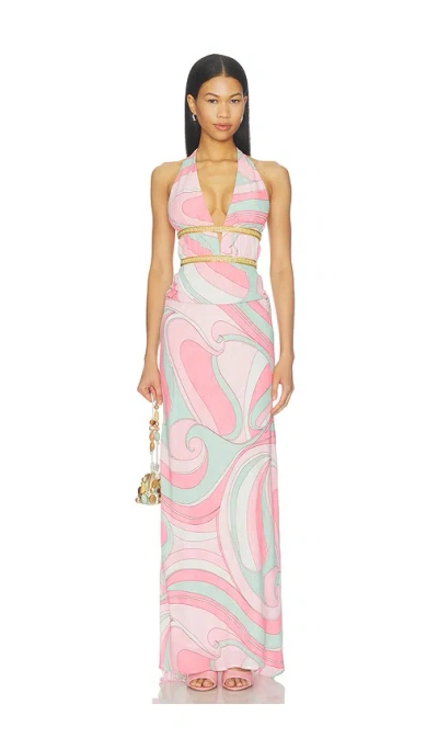 Runaway The Label Xylia Halter Low Plunge Maxi Dress In Pink