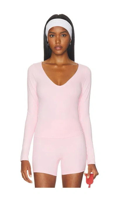 Runaway The Label Zelda Low V-neck Long Sleeve Top In Pink