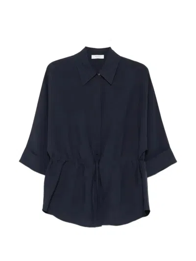 Rundholz Black Label Drawstring-waist Curved-hem Blouse In Blue
