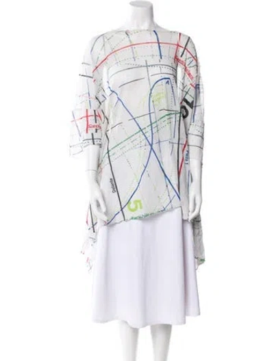 Pre-owned Rundholz Black Label Graphic Print Bateau Neckline Tunic In White