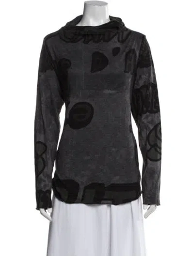 Pre-owned Rundholz Black Label Graphic Print Mock Neck Top In Black