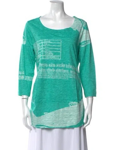 Pre-owned Rundholz Black Label Graphic Print Scoop Neck Top In Green