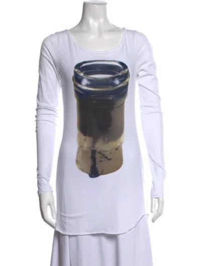 Pre-owned Rundholz Black Label Graphic Print Scoop Neck Tunic In White