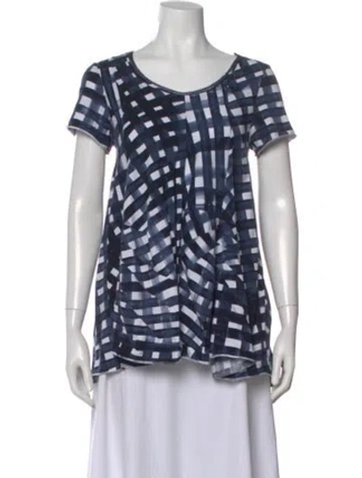 Pre-owned Rundholz Black Label Plaid Print Scoop Neck Top W/ Tags In Blue