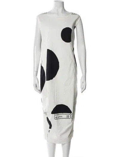 Pre-owned Rundholz Black Label Printed Midi Length Dress In White