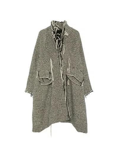 Rundholz Check Frayed-edge Coat In Black