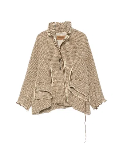 Rundholz Check Frayed-edge Jacket In Brown