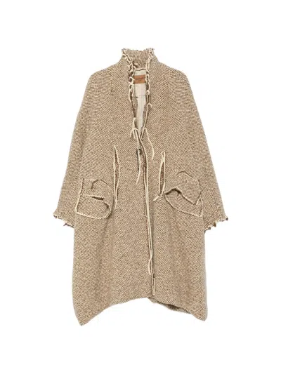 Rundholz Check Safety-pin Coat In Brown