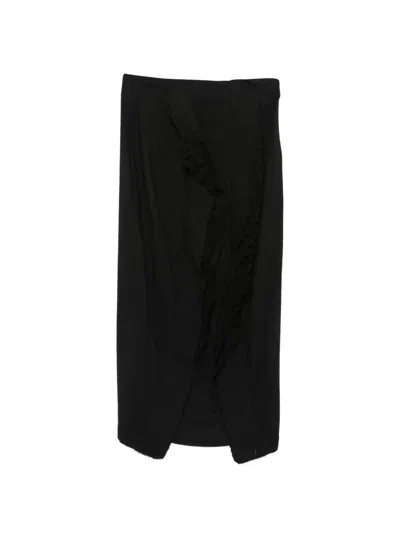 Rundholz Lace-trim Raw-edge Midi Skirt In Black