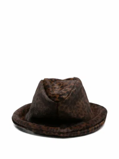Rundholz Leopard-print Fedora Hat In Brown