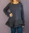 Rundholz Long Sleeve Ruffle Hem Top In Black In Black