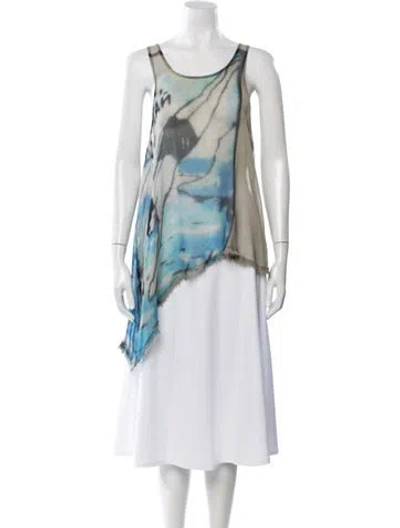 Pre-owned Rundholz Printed Scoop Neck Top In Blue