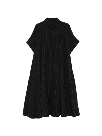 Rundholz Striped Short-sleeve Midi Dress In Black