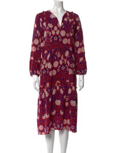 Pre-owned Rungolee Floral Print Midi Length Dress In Red