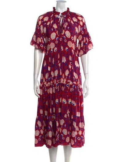 Pre-owned Rungolee Floral Print Midi Length Dress In Red