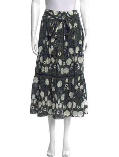 Pre-owned Rungolee Floral Print Midi Length Skirt In Green