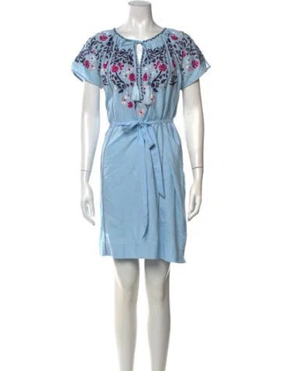 Pre-owned Rungolee Floral Print Mini Dress In Blue