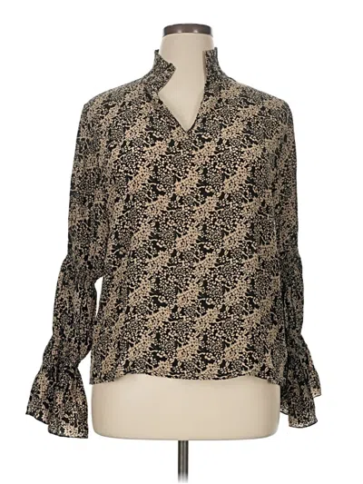 Pre-owned Rungolee Long Sleeve Silk Top Black Tie Neck Tops