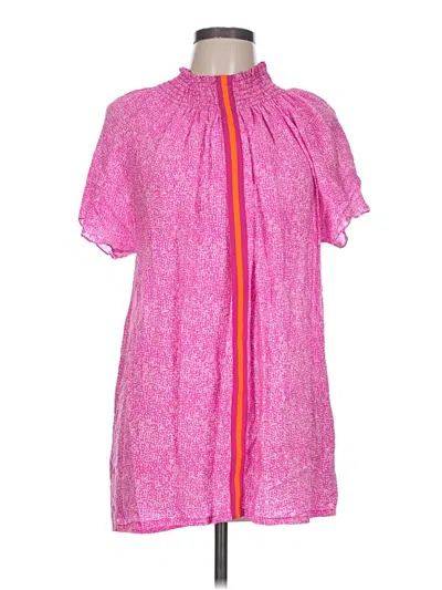 Pre-owned Rungolee Short Sleeve Top Pink Mock Neckline Tops