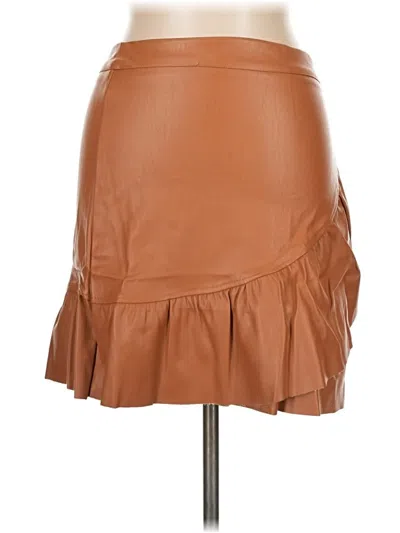 Pre-owned Runway Paris Faux Leather Skirt In Brown