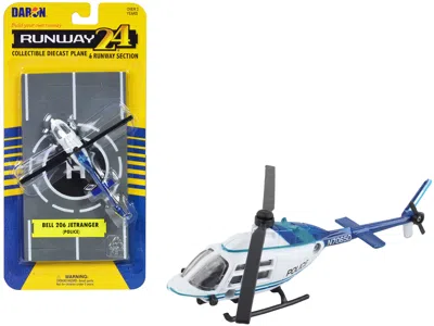 Runway24 Bell 206 Jetranger Helicopter White And Blue "police-n70650" With Runway Section Diecast Model By Ru