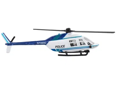 Runway24 Bell 206 Jetranger Helicopter White And Blue "police-n70650" With Runway Section Diecast Model By Ru