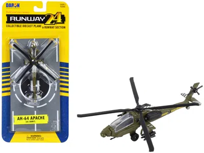 Runway24 Boeing Ah-64 Apache Helicopter Olive Drab "united States Army" With Runway Section Diecast Model By  In Multi